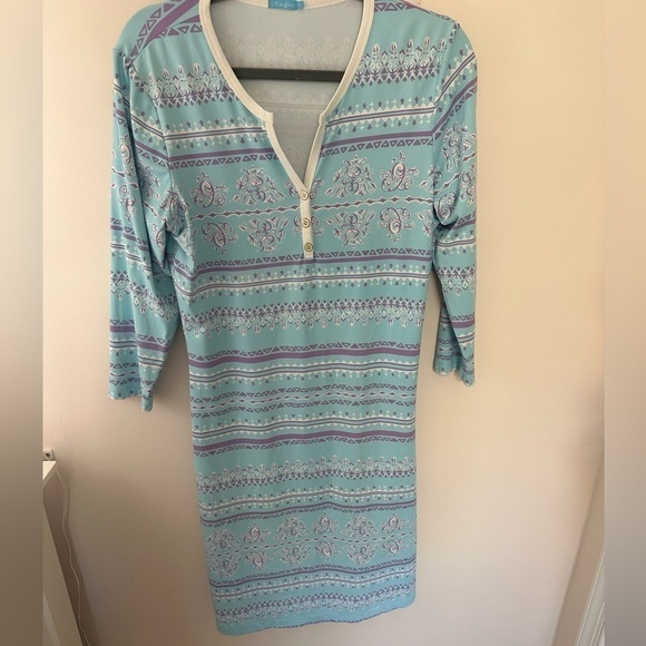J Mclaughlin Dress three button light blue purple print Catalina Cloth size M - Picture 2 of 8
